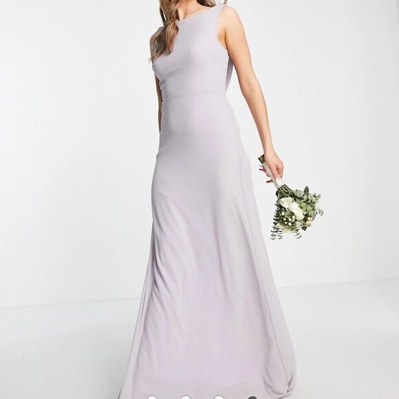 ASOS TFNC Bridesmaid high neck,drape back maxi dress in gray 6‎ NWT IN PKG - Picture 4 of 7